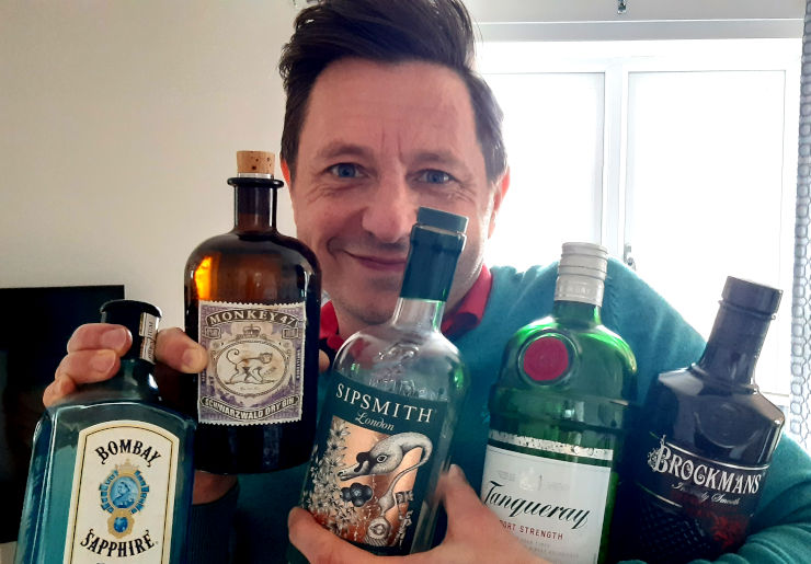 Andrew with his favourite gins including Tanqueray