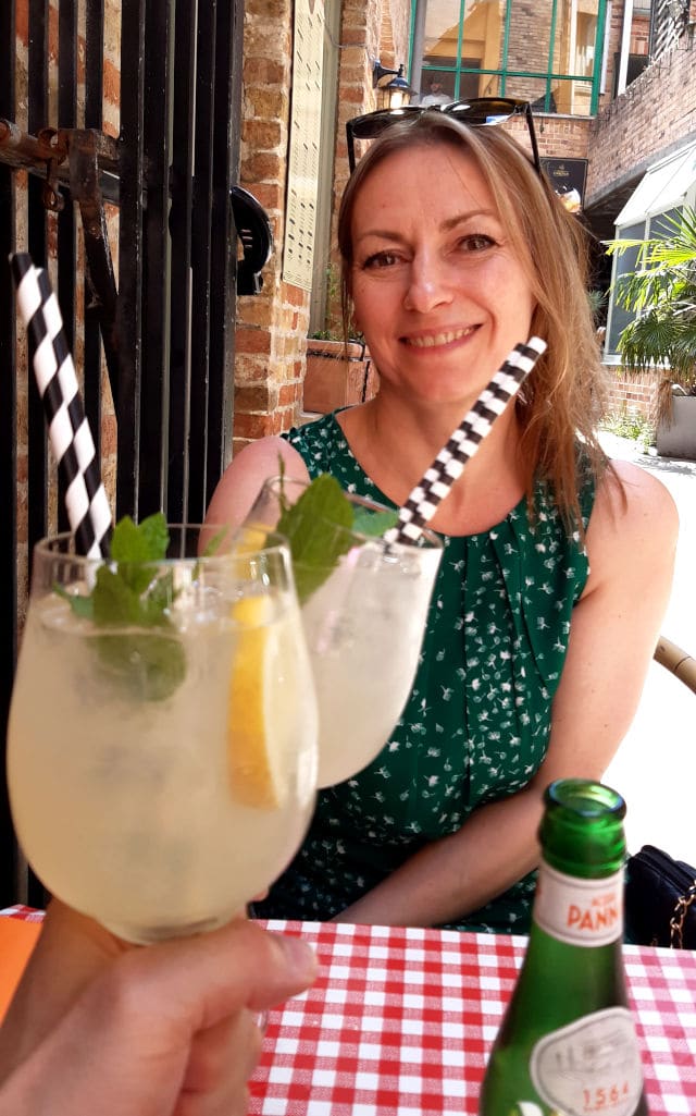Andrew and Ingrid drinking a Limoncello Spritz.